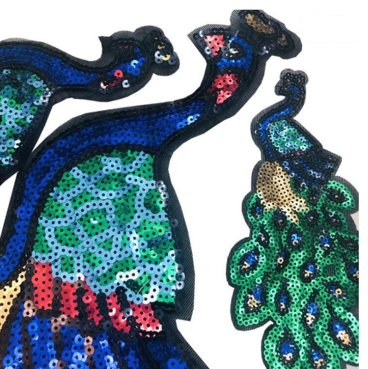 Large Sequins Peacock Sew on Applique Patch Motif Sparkly Customise Fashion