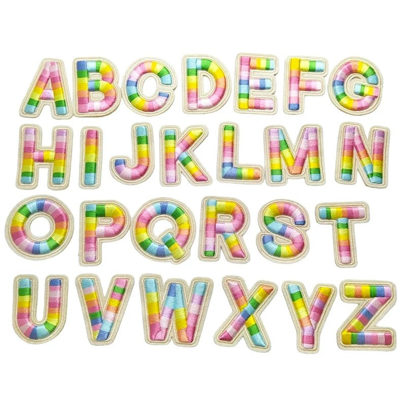 Multi Colour Rainbow Letter Patch Patches Iron on Sew on Alphabet Letters 5.5cm