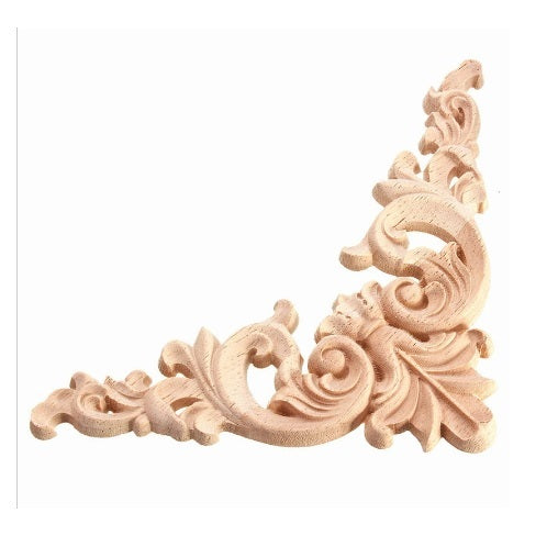 12.5 x 12.5cm Exquisite Classic Wood Carved Corner Applique Furniture Natural