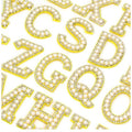 3D Yellow & Pearl Rhinestone Letter Patch Patches Glue / Sew on Alphabet Crystal
