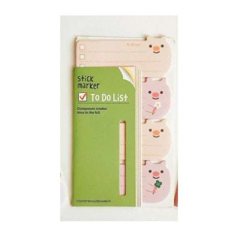 To Do List Sticky Index Tab Notes Memo Cat Dog Panda Rabbit Adhesive Pad Label - Pig
