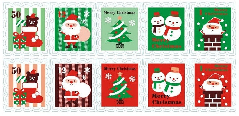 Postage Stamp Design Santa Snowman Sticker Gift Christmas Wrap Seal Stickers