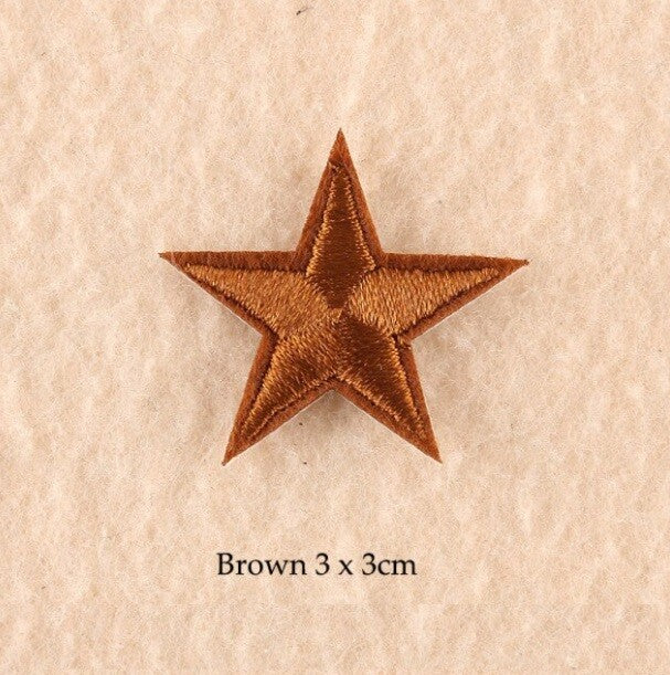 Star Embroidered Stars Iron on Patch Applique Customise Clothing Patches 27mm - Brown