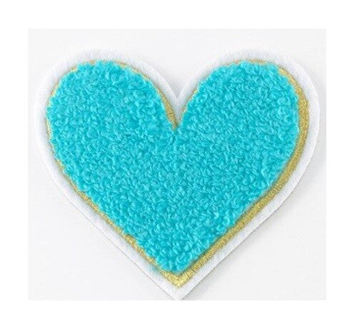 3D Large Chenille Towel Heart Patch Iron on Sew on Customise Clothing Craft 7cm - Blue