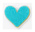 3D Large Chenille Towel Heart Patch Iron on Sew on Customise Clothing Craft 7cm - Blue