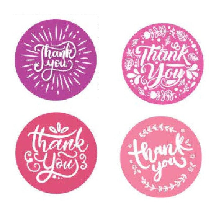 Round Labels 'Thank You' Wedding Party Scrapbook Gift Craft Food Stickers 2.5cm - Pink