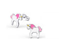 925 Sterling Silver White & Pink Magical Kawaii Unicorn Stud Earrings & Gift Box