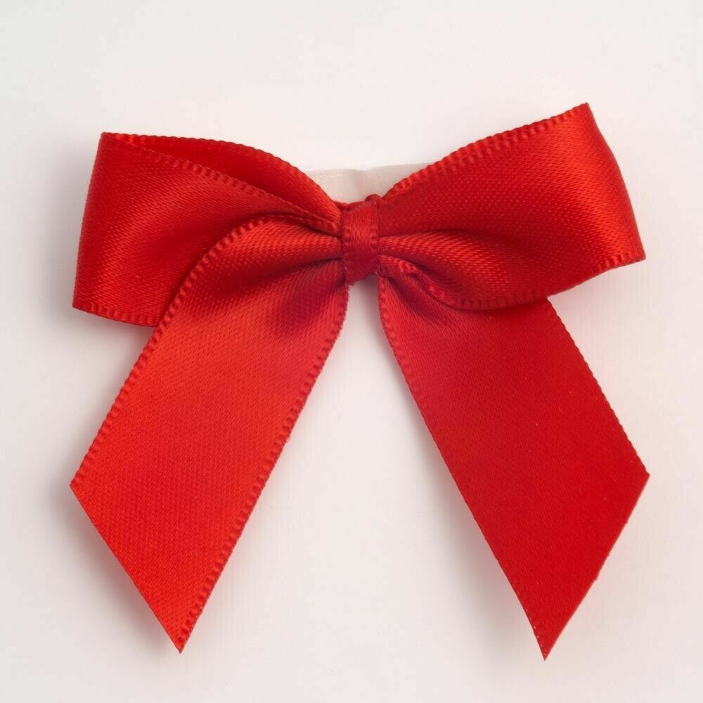 Self Adhesive 5cm Bow Satin Bows Sticky Pre-Tied 16mm Ribbon Craft Wedding - Red