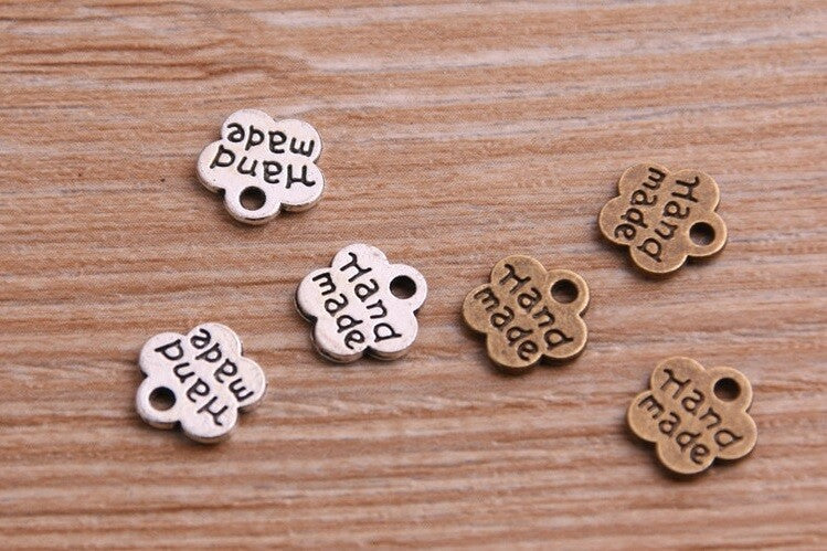 Hand Made Flower Sew Glue Craft Charm Garment Clothing Label Tags Handmade - Antique Bronze