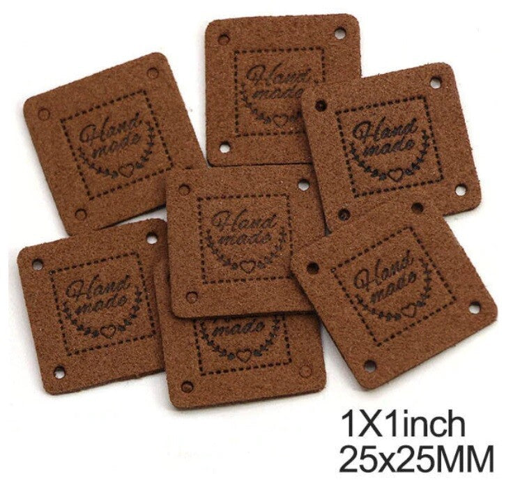 Faux Suede Leather Labels Hand Made Square Clothing Tag Label Tags 25x25mm - Design 3