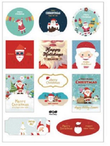 Christmas Gift Seal Stickers Merry Christmas Happy New Year Mix of Designs - Aqua & Red