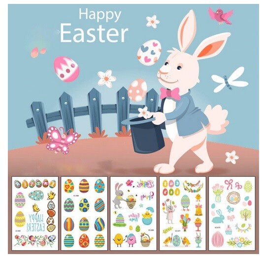 Temporary Eggs Easter Tattoo Sticker Cartoons Body Art Rabbits Party Supplies