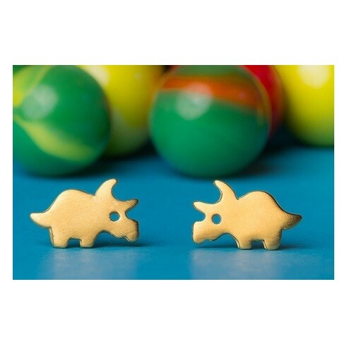 Tiny Dinosaur Stud Earrings Gold & Silver T-Rex Velociraptor & Gift Box - Triceratops