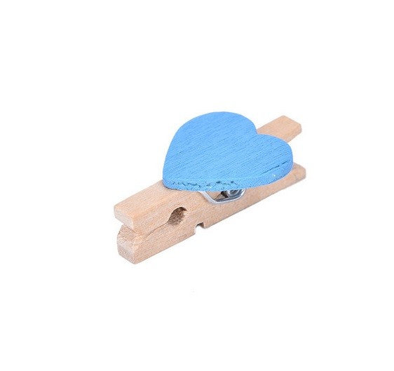 Mini Wooden Pegs with Colour Hearts Craft Wedding Photo Clips Wood 3x1.7cm - Blue