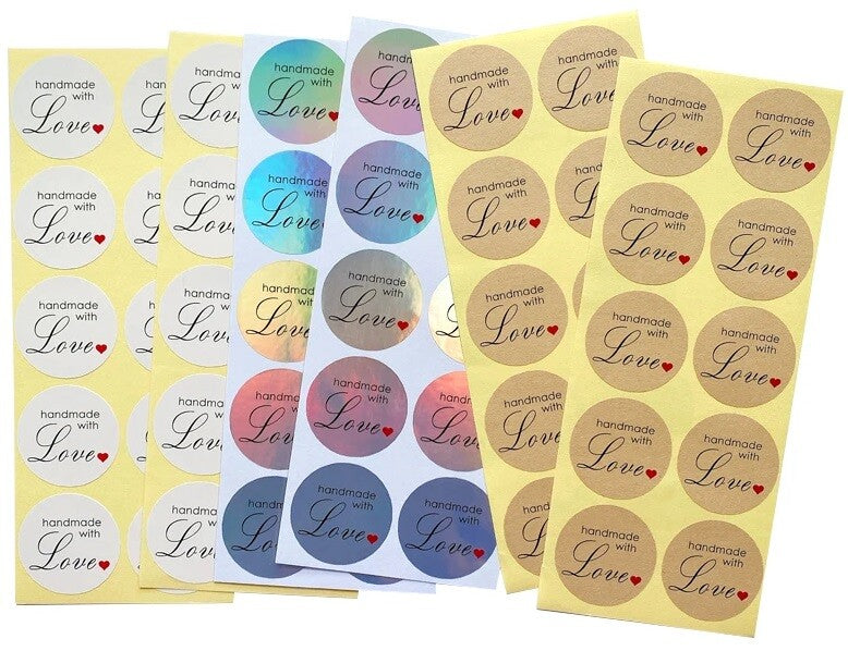 Handmade with love sealing stickers hand made sticker gift food craft 3.5cm