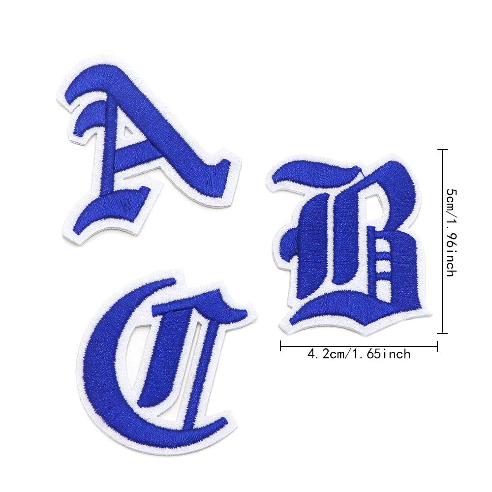 Blue Old English Medieval Letter Patch Patches Iron on Alphabet Embroidery