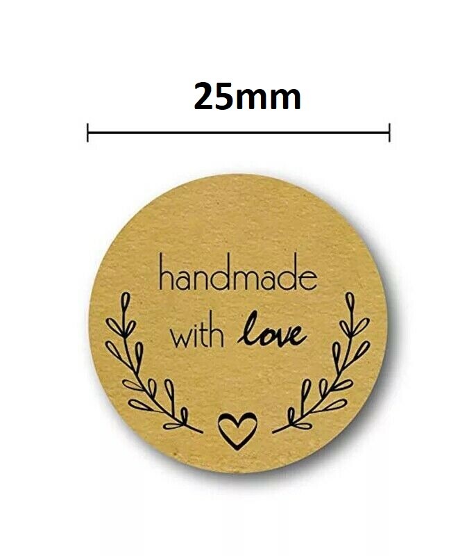 Round Thank You Hand Made With Love Labels Stickers Gift Food Craft 2.5cm (D1)