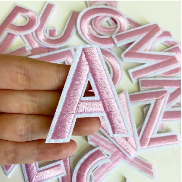Pink Letter Patch Iron on Sew on Alphabet Embroidered Letters Patches 5.5cm
