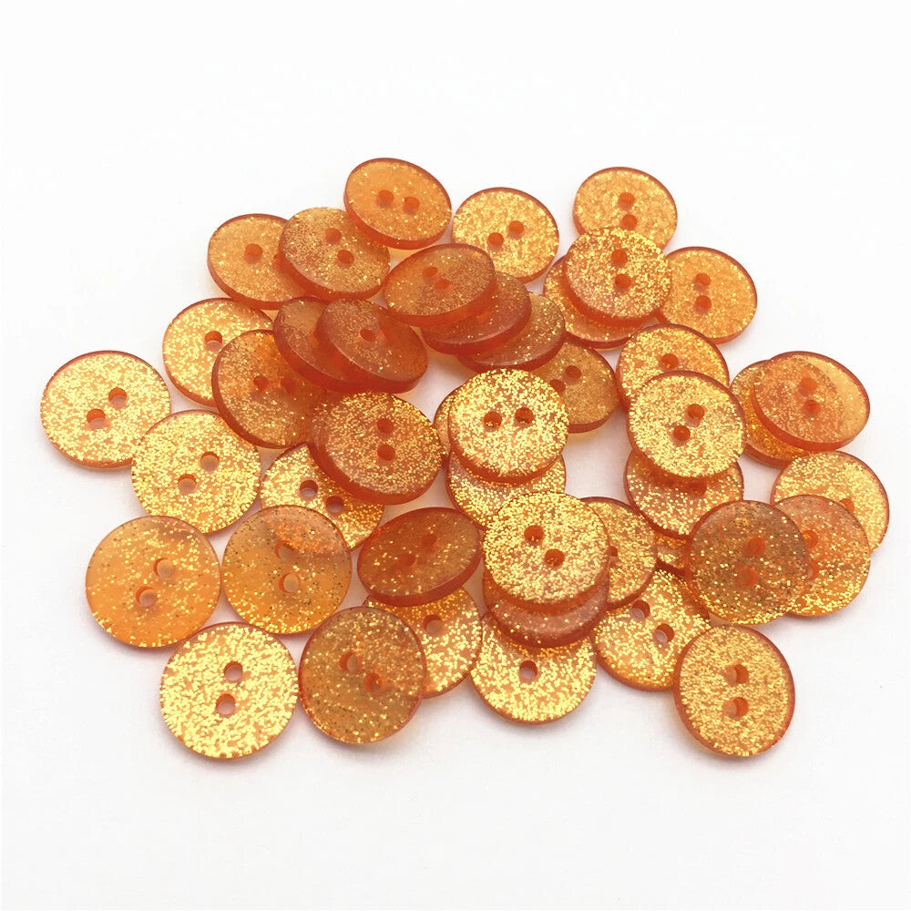 13mm, 15mm or 19mm Glitter Sparkly Buttons - Round - 2 Hole - Sewing - Craft - Orange