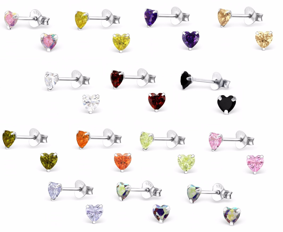 925 Sterling Silver CZ Crystal Heart Stud Earrings & Gift Box 4x4mm