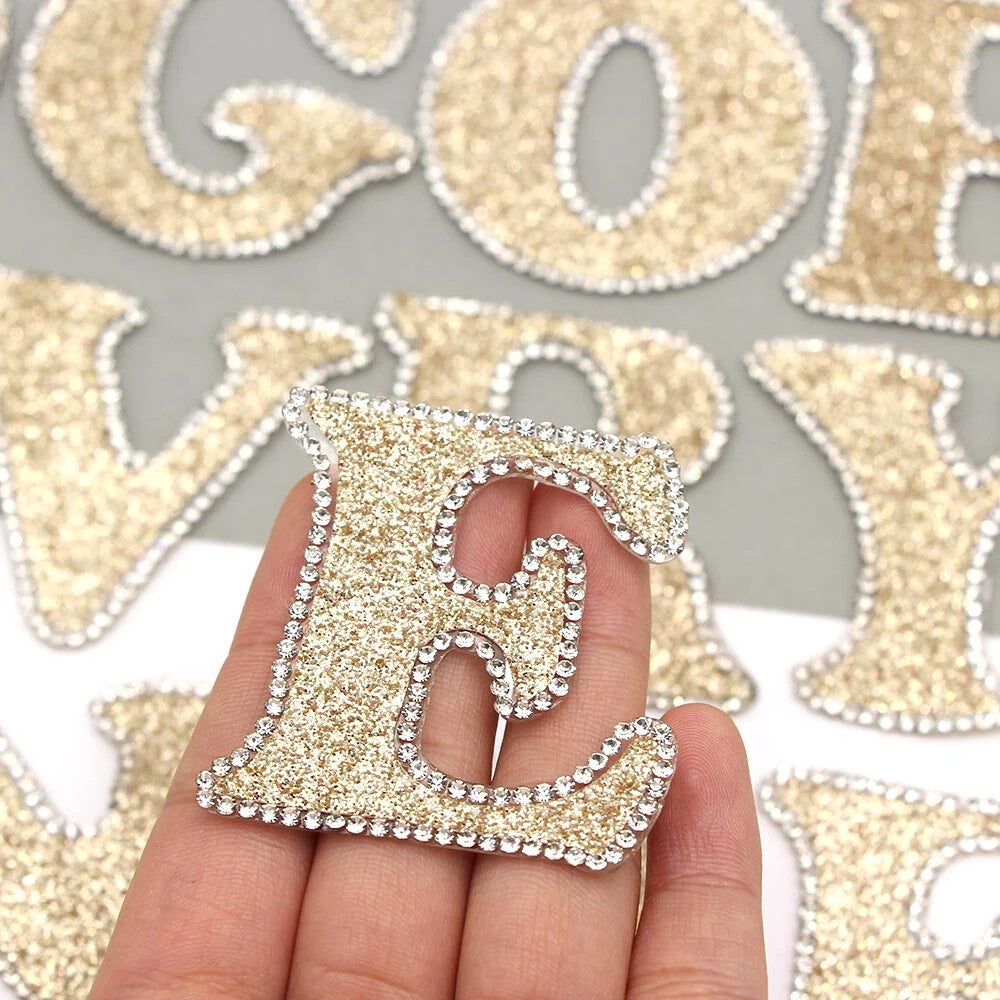 3D Multicoloured Pink Gold Glitter Letter Patch Iron on Alphabet Patches 5cm
