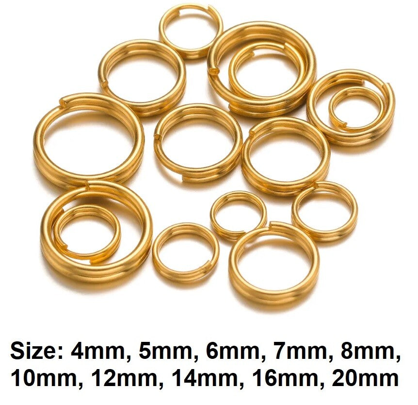 Gold Keyring Split Rings Key Chain Craft Jewellery Links Various Sizes 4-20mm