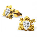 925 Sterling Silver & Gold Crystal Frog Toad Cute Stud Earrings & Gift Box #13