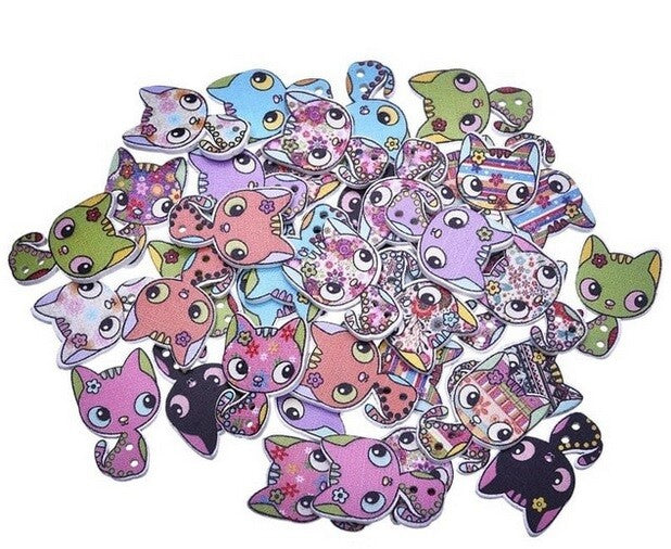 Cat Buttons Embellishments Scrapbook Craft Customise Clothing DIY Garment Gift - Cat Design 1 - 2.5x1.7cm