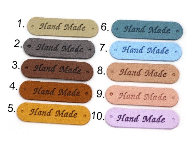 Faux Suede Leather Labels Hand Made with Love Clothing Tag Label Tags 13x45mm - Design 6