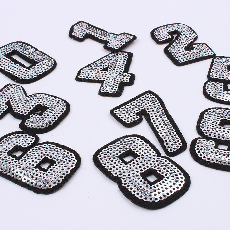Silver Sequins Number Patch Patches Iron on Sew on Numbers Embroidery Customise