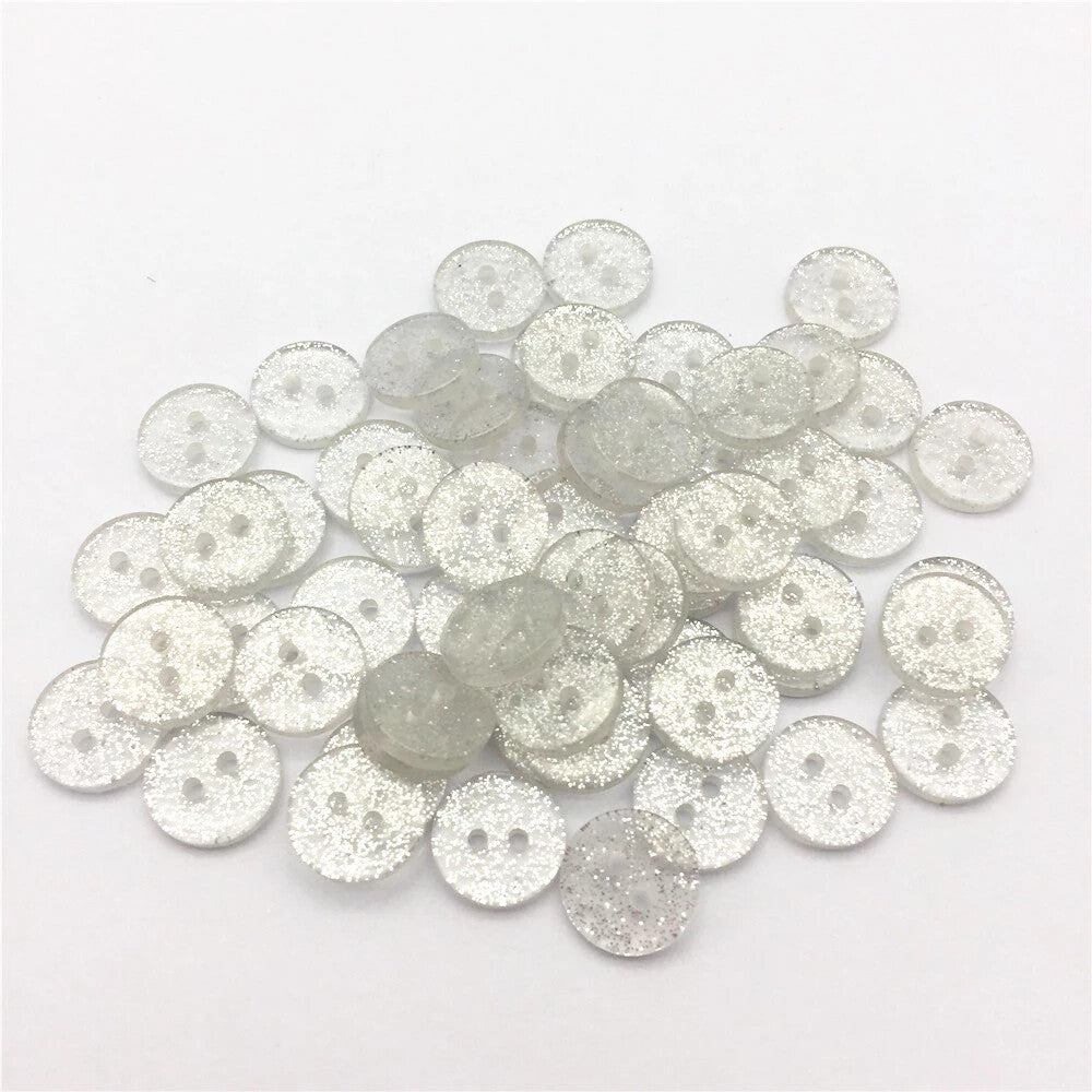 13mm, 15mm or 19mm Glitter Sparkly Buttons - Round - 2 Hole - Sewing - Craft - Silver