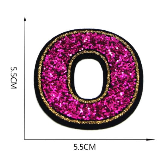 Large Pink Sequins Glitter Letter Patch Iron on Sew on Alphabet Customise 5.5cm - O