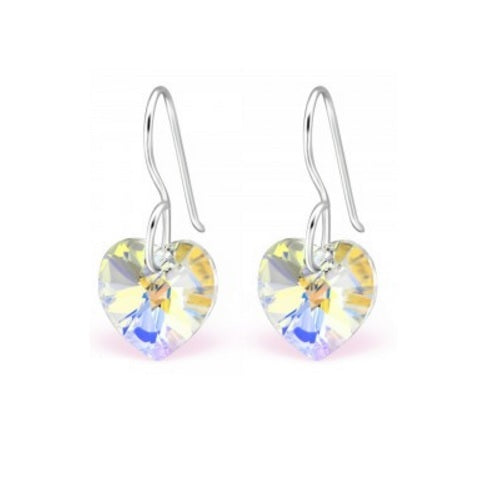 925 Sterling Silver Dangle Drop Heart Earrings & Gift Box - AB