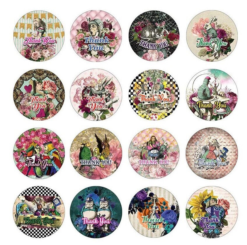 Round Labels Thank You Alice in Wonderland Handmade Craft Seal Stickers 2.5cm