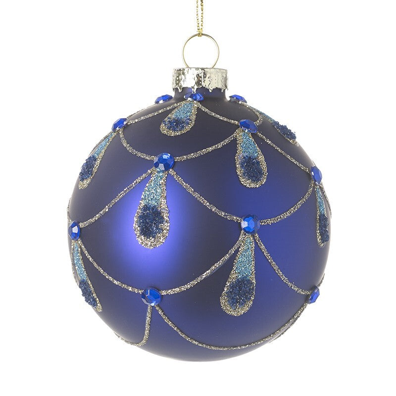 Glass Handcrafted Blue Red Peacock Pattern Baubles Christmas Tree Decoration - 1 Glass Blue Peacock Pattern Bauble