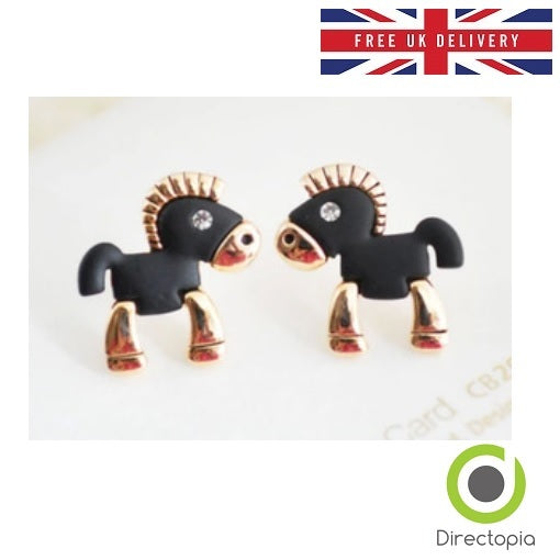 Black Horse Pony Kawaii Stud Earrings Birthday Christmas & Mini Gift Bag