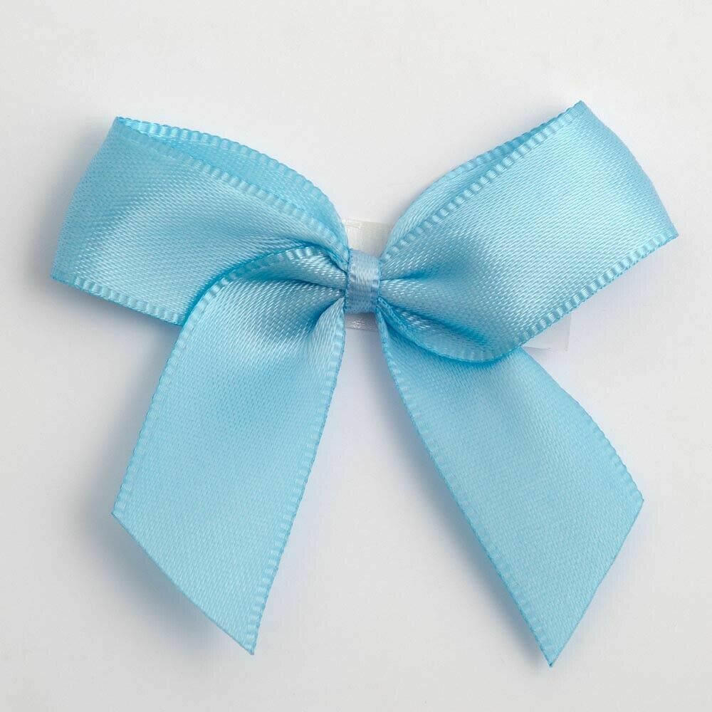 Self Adhesive 5cm Bow Satin Bows Sticky Pre-Tied 16mm Ribbon Craft Wedding - Pale Blue