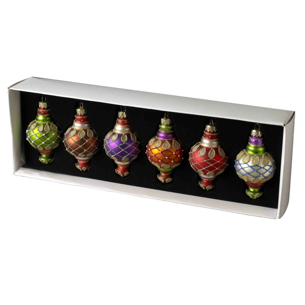 Glass Handcrafted Baubles Premium Traditional Christmas Tree Decoration - 6 Colourful Glass Ornament Bauble Set