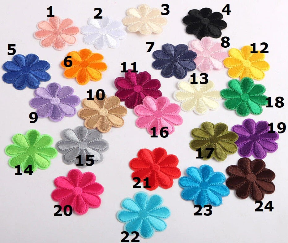 Flower Motif Embroidered Patch Applique Customise Clothing Patches 4cm Diameter - 16. Rose