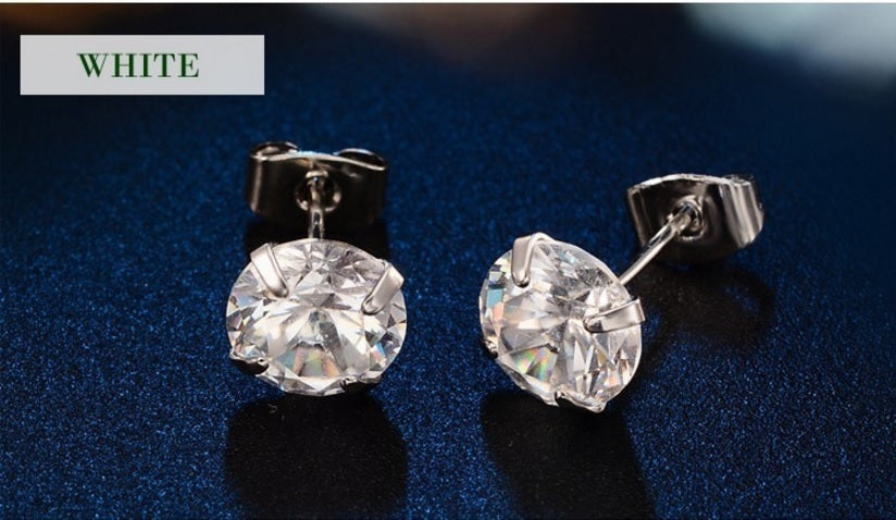 CZ Cubic Zirconia Crystal Cute 8mm Stud Earrings Prom Party 7 Colours & Gift Bag - White