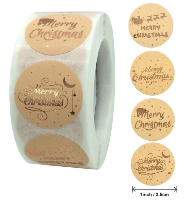 Merry Christmas Happy Xmas Peach & Rose Gold Labels Stickers Gift Sticker 2.5cm