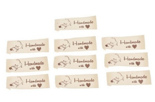 Cream Fabric Labels Hand Made With Love Sew On Garment Cotton Clothing Tags - 4 - Cat & Woollen Ball