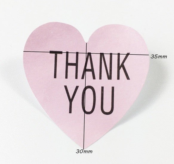 Heart Paper Labels Thank You Gift Craft Stickers Seals Pink With Black Text 35mm