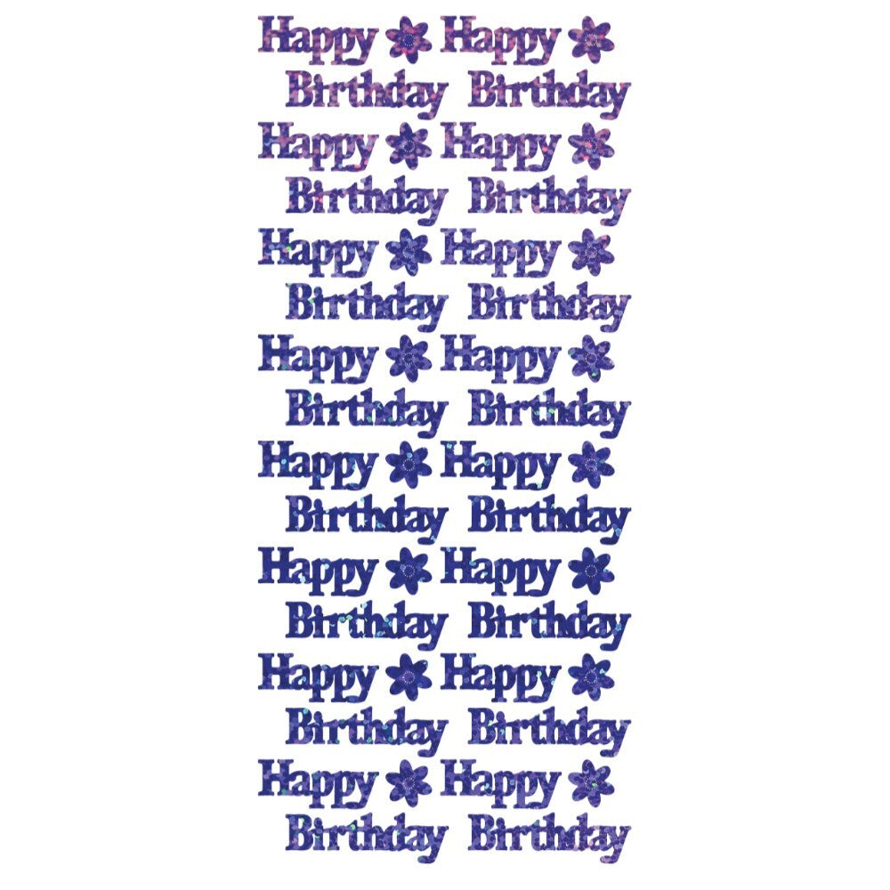 Happy Birthday Diamond Sparkle Peel Off Sticker Card Making Craft Stickers - Purple