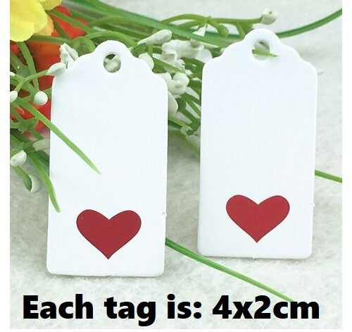 4x2cm Craft Paper Tags With Red Love Heart Gift Wedding Price Gift Tag - White