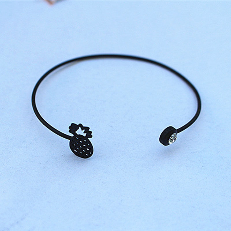 Minimalist Pineapple Bangle Fruit Bracelet Crystal Jewellery - Black