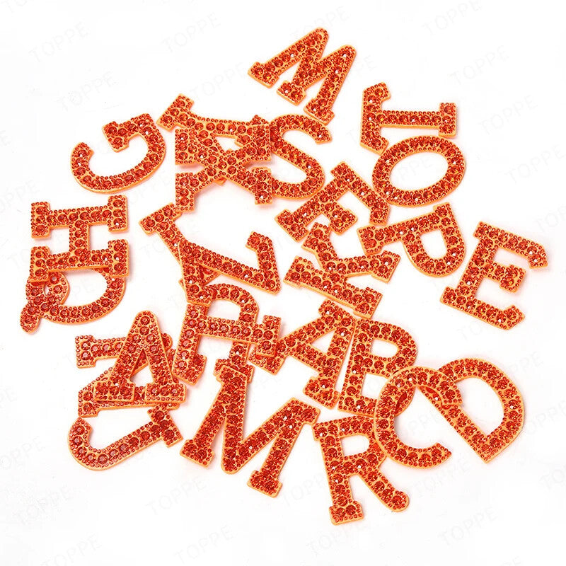 5.5cm 3D Rhinestone Orange Patches Letter Alphabet Patch Iron on Letters Words