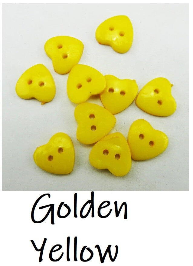 Heart Buttons 11mm - 2 Hole - Sewing Knitting Customise Craft Scrapbook - Golden Yellow
