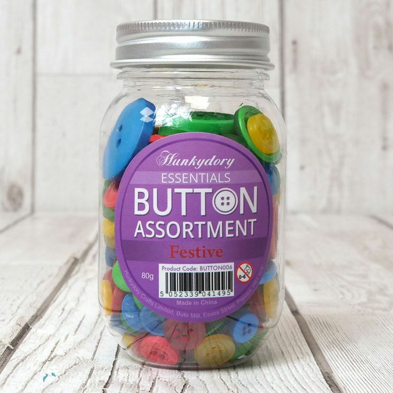 Jar of Buttons Assortment Button Button It! Craft Scrapbook Cardmaking Hunkydory - Festive Jar of Buttons - 80g