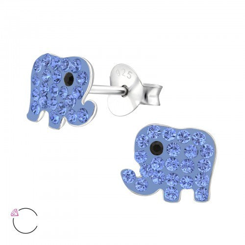 925 Sterling Silver Crystal Elephant Stud Earrings & Gift Box #17